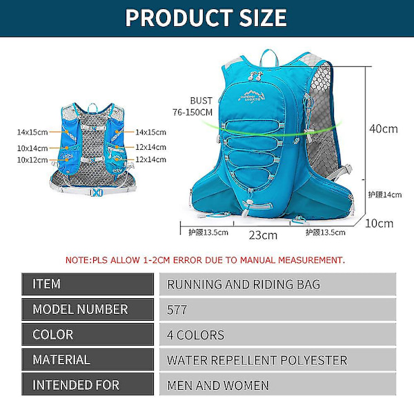 12l Hydration Pack Ryggsäck, lätt vattenryggsäck med 2l läckagesäker hydreringsblåsa Dagsäck för män Kvinnor,löpande vätskeväst för utomhus T gray