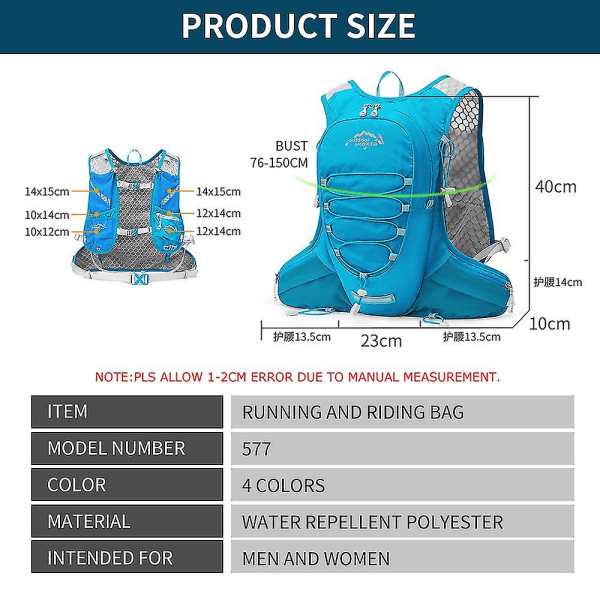 12l Hydration Pack Rygsæk, Letvægts Vandrygsæk Med 2l Lækagesikker Hydration Blære Daypack For Mænd Kvinder, Løbe Hydration Vest Til Udendørs T Black 1.5L