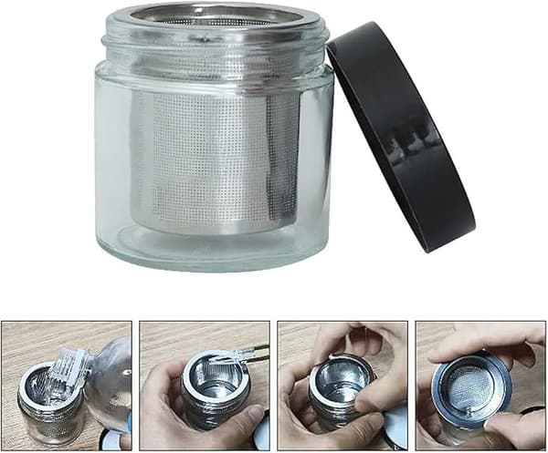 Glasflaska rengöringskopp med metallsil