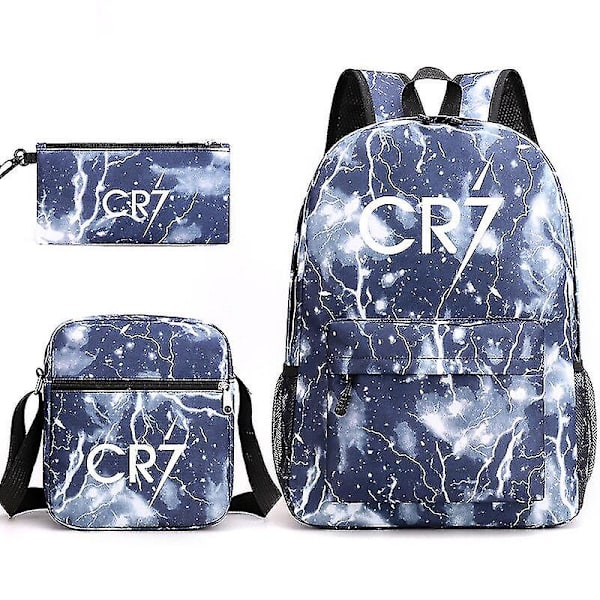 3st Canvas Ryggsäck Set Cr7 Ny Fotboll Skolväskor Stjärnor Kvinna Man Reseryggsäck För tonåringar Flickor Pojkar Black