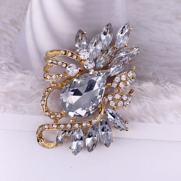 Leaf Rhinestone Statement Broche Pin Dress Smykker Tilbehør