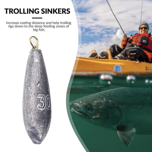 Trolling Weights, Torpedo-Shaped Body, Anti-Rust and Durable, Waterdrop Shape, Ideal for Deep Feeding Zones, Smooth Polished Surface, 6 Models