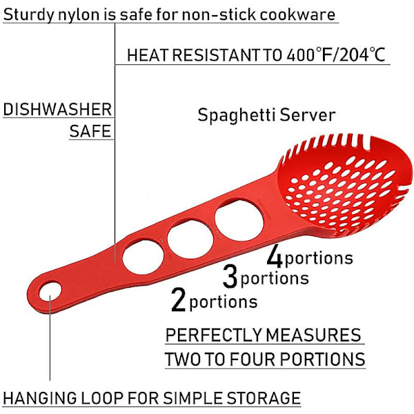Nylon spaghetti server non-stick pastagaffel med rillet ske madsi med spaghettimåleværktøj
