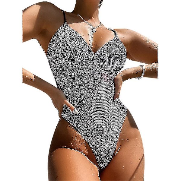 Naisten kimalteleva uimapuku Push Up -osainen uimapuku Sparkly Beachwear uimapuku Purple L
