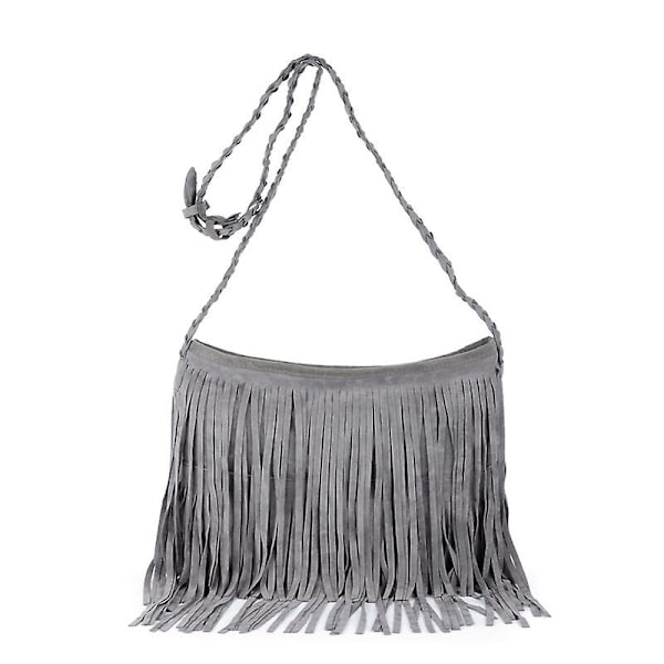 Tassel Damaxelväska Mode Läder Plysch Retro Crossbody Bag Damväska Grey