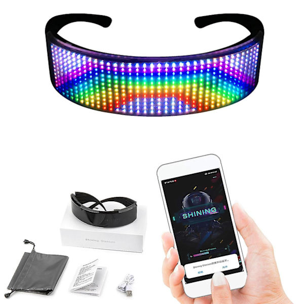 Tilpassbare LED Bluetooth-briller for voksne, blinkende display, DIY-tekstanimasjon
