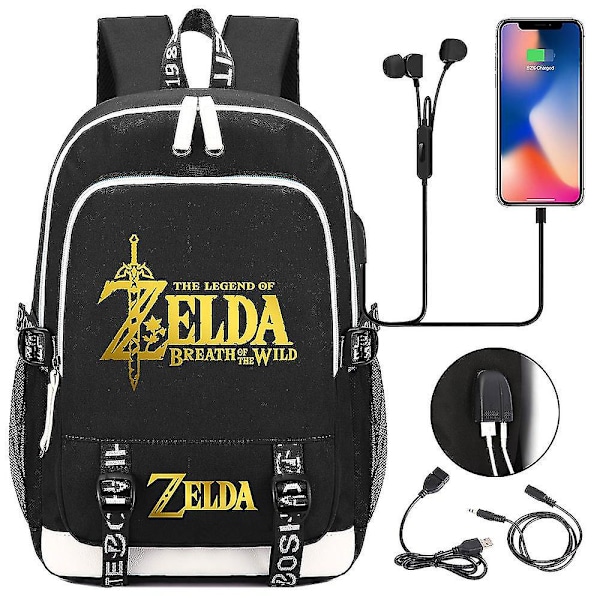 Zelda Usb Port Laptop Rygsæk, Skolebogstasker, Fans Travel Casual Computertaske, Gave 3