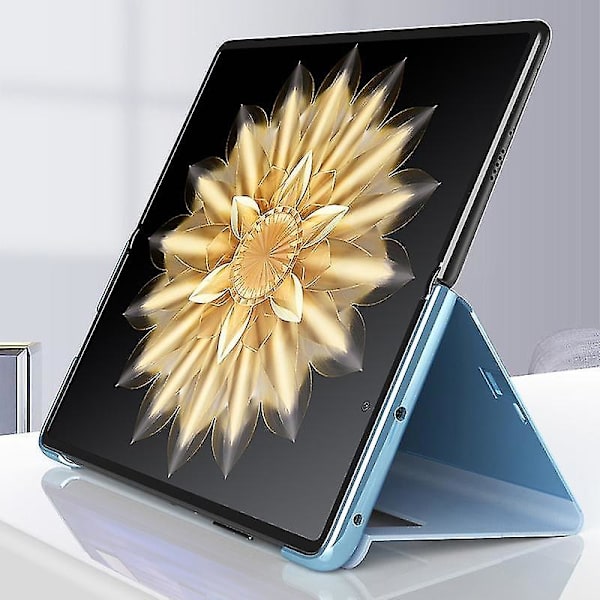 Mirror Surface Anti-dropp phone case för Honor Magic V2 5g Pc View Window Flip Cover med stativ Blue
