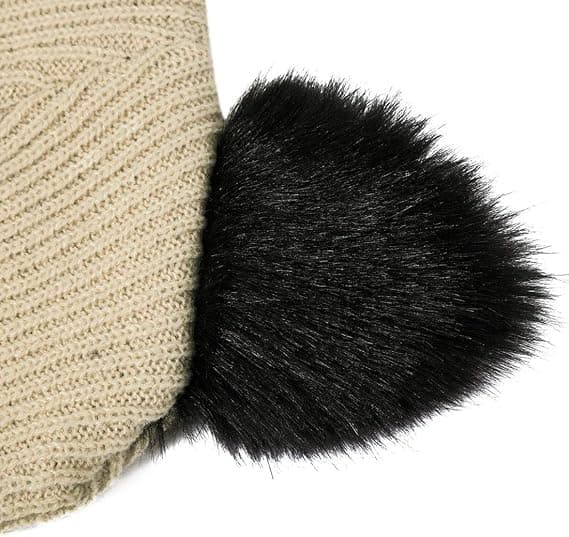 Dam flickor kattöron mössa vinter varm stickad skidmössa Beige