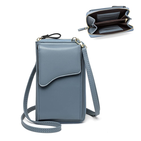 Liten axelväska i läder, Crossbody-väska Mobil plånbok Plånbok Dam Lätt Crossbody-väska, blå
