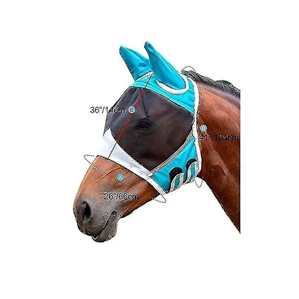 Hästflugmask med anti-uv-öron, och för ridning, insektsmask med stängning 80*114*45cm