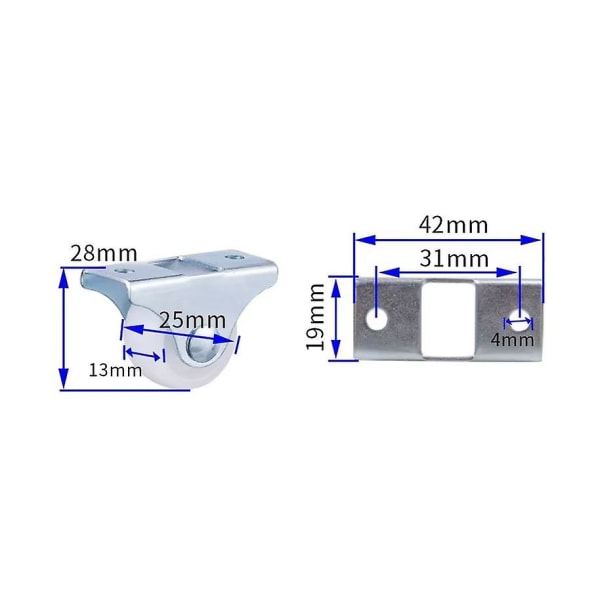 8st fasta länkhjul 25mm plastmöbelbyte Hjulhjul Orienteringslåda Hjulhjul1 tums låda Hjulhöjd 28mm Vit Pp Plas