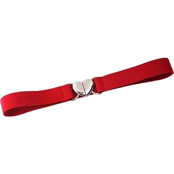 Elastisk Stretch Belte Jente Uniform Belte med Hjertespenne for Jeans Bukser Kjole, rød