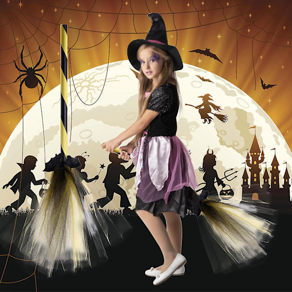 Halloween-koristelu Witch Flying Broom Party Prom Taikuri-asu Rekvisiitta Pukeutumisluuta Yellow