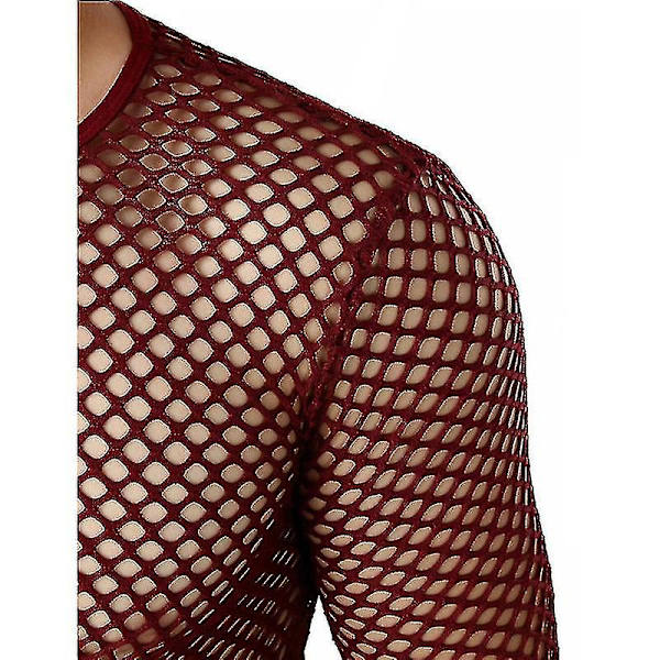 Sexig Herr T-shirt Mesh Fishnet Ärmlös Undertröja Topp A Red S