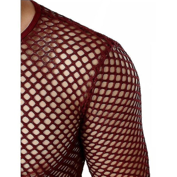 Sexig T-shirt för män Mesh Fishnet ärmlös undertröja Topp A Red S