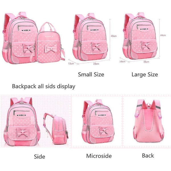 2st Bowknot Wave Point Prints Grundskolebokväska Barn Skolryggsäckset för flickor (rosa)