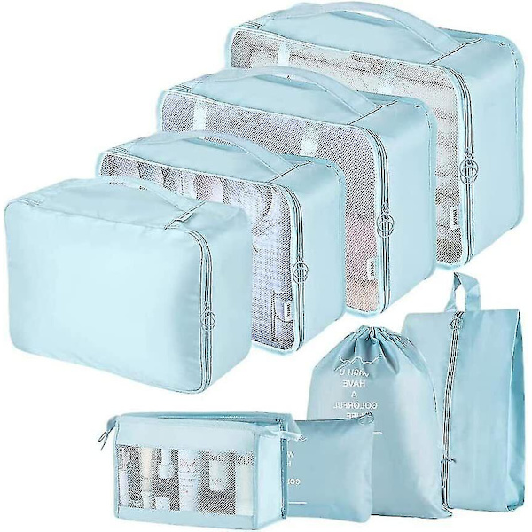 8-pack Organiser Set för Resväskor, Förvaringsväskor, Packningskuber, Resepåsar, Presenter Blue