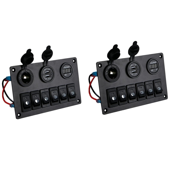 2x 6 Gangs Switch Panel Med 12v-24v Led Digital Voltmeter Dubbel USB Laddare Tändaruttag För Rv Tr
