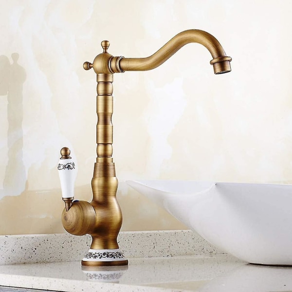 Retro Basin Faucet Single Handle Basin Faucet Bathroom Faucet,ceramic Handle Bathroom Basin Faucet Kitchen Sink Faucetantique Brass, High)