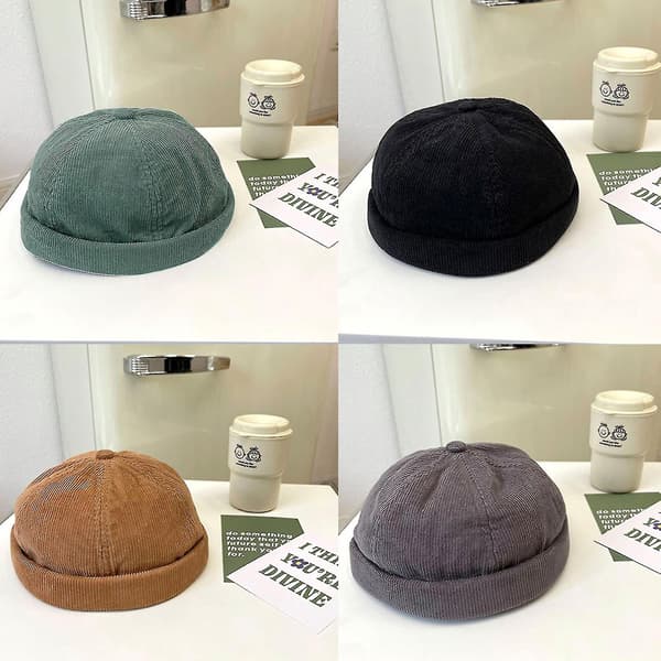Retro Brimless Fløjls Hat Med Justerbar Arbejder Hat Hispter Hat Docker Kasket - Superb Black