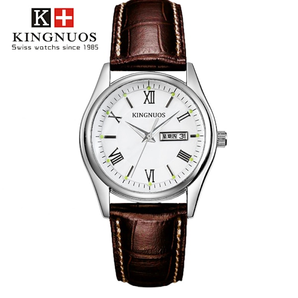 Romertal dobbelt kalenderbælte par vandtæt ur Brown with white dial Suitable for men