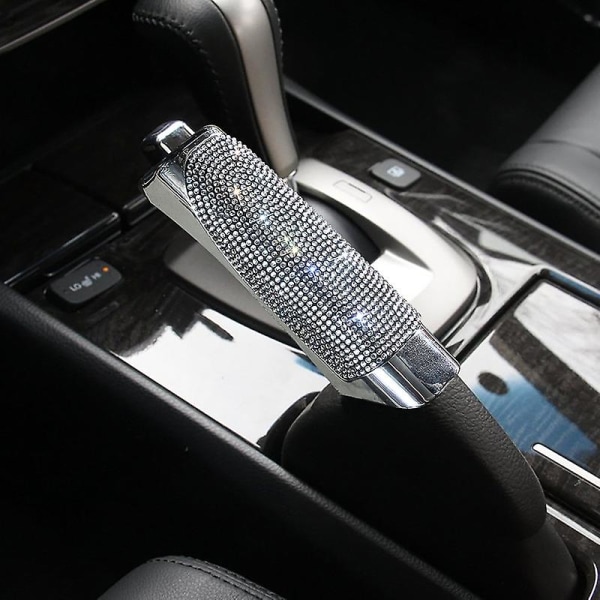 Universal Car Diamond Rhinestone Håndbremse Abs Cover Håndbremse Sleeve Anti Skid Auto Parkeringsbremse Bil Interiør Tilbehør| | White