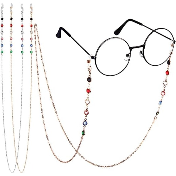 2 stk brillekjeder for kvinner Fargerike solbrillekjede med perler, holder for lesebriller