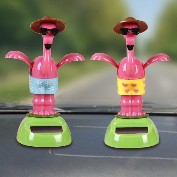 Creative Plastic Solar Power Flamingo Car Ornament Flip Flap Pot Swing Kids Toy Green