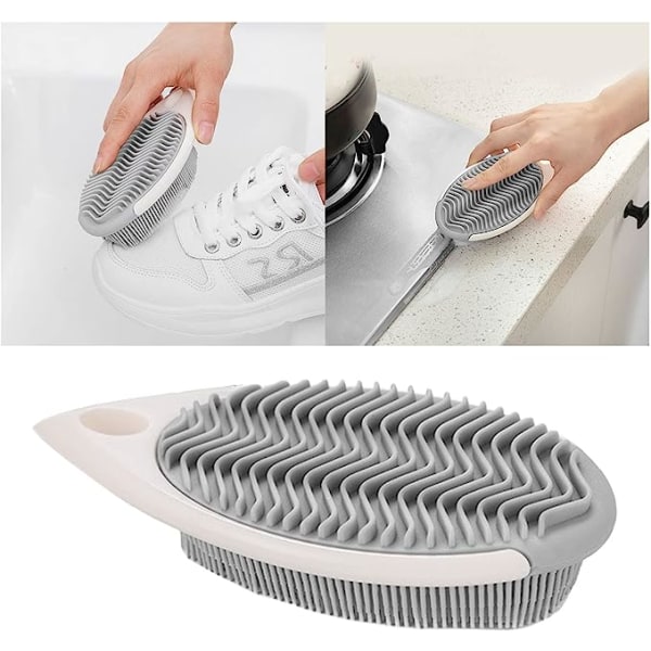 Silikonvaskebørste Multifunksjonell rengjøringsbørste Husholdningstøybrettbørste Myk skobørste Skrubbebørste med håndtak (som vist, One Size)