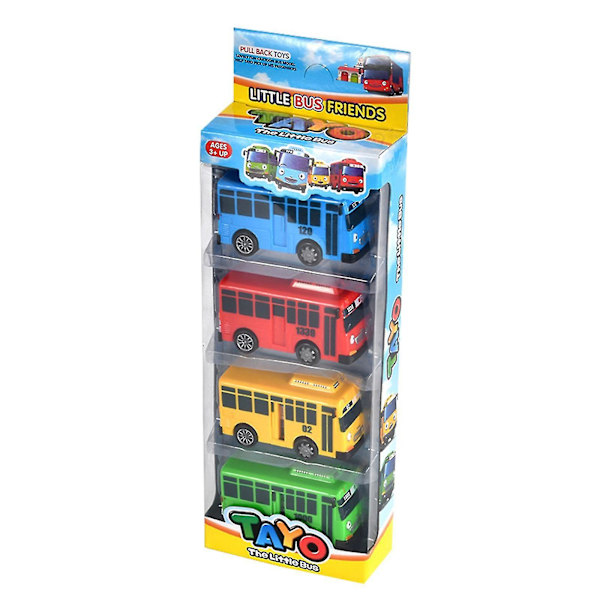 4 stk Little Bus Tayo Toy, Little Bus Tayo Car Toy Set, Trekk tilbake Mini Cars For Friend Mini (tayo Rogi Gani Rani) [xh] Large Bus 4PCS