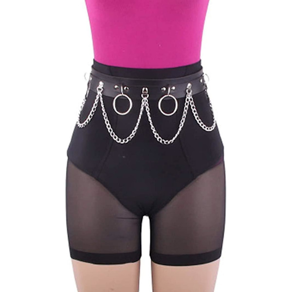Black Body Harness Dam Punk Läder Midjekedjor Beach Bikini Body Chain