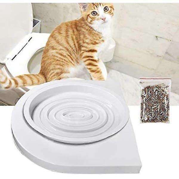 Kattetoilettreningssæt, genanvendelig plastikkattetoiletttræner til kæledyr, kattebakker White