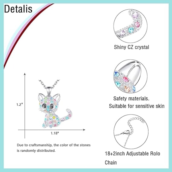 Kattekjede for jenter Krystallanheng Halskjeder Katteelsker Gaver Smykker Gaver til jenter Datter Barnebarn Niese Bursdag