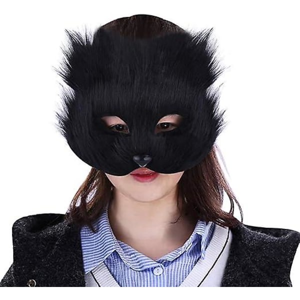 Pehmo Cat Fox -naamio, Therian-naamiot, Realistiset kissanaamiot, Puolikasvoinen eläinnaamio, Furry Party Cat Mask Naamiaisnaamio, Cosplay-asu Gray