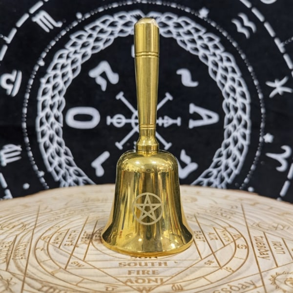 Triple Moon Altar Bell Mini alttarikello ja Pentacle Design Wicca Hand Bell Tarot Heminredning null - Pentagram
