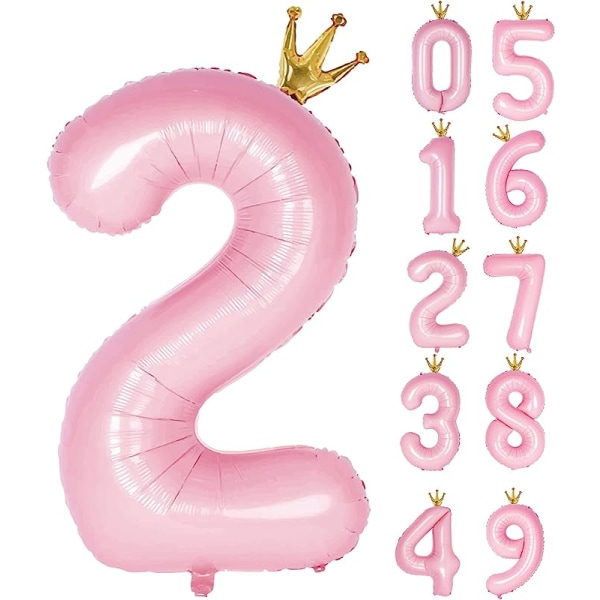 2 ballonger med krone, stor ballong 101,60 cm, dekorasjon til 2. bursdagsfest gir to bursdagslogo-dekorasjoner, rosa