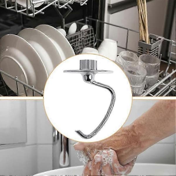Dejkrog i rustfrit stål til KitchenAid 4,5-5 Quart røremaskine med vippehoved, K45DH udskiftning af dejkrog Silver