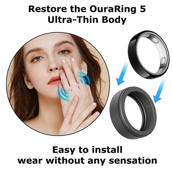 Bløde silikoneringeovertræk kompatible med Oura Rings 5 bløde anti-ridse beskyttelsesærmer Black S