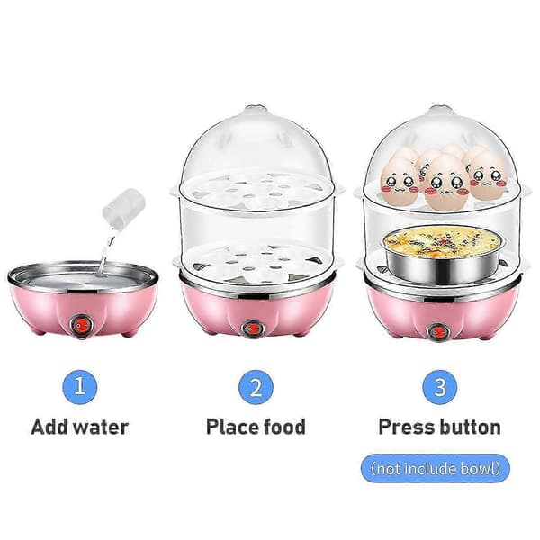 Dobbeltlags elektrisk eggkoker for 14 hardkokte egg, anti-tørr beskyttelse og 40m timer Pink Double Layer-EU