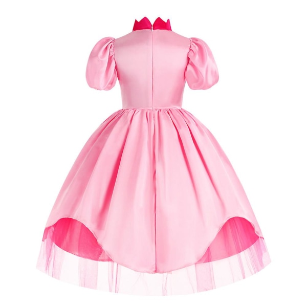 Super Mario Princess Peach -asu Cosplay Pinkki Prinsessa Mekko Kruunu Lapsille Tytöt Pukeudu Halloween Syntymäpäiväjuhliin 5-6 Years