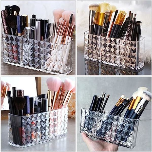 Klar blyantholder 3 rum makeup børsteholder Kosmetiske børster Opbevaringskrukke til kontor soveværelse badeværelse organiseringstilbehør