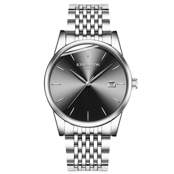 Aito erittäin ohut miesten teräsnauha kvartsi miesten watch vedenpitävä watch Silver steel band with silver studs black