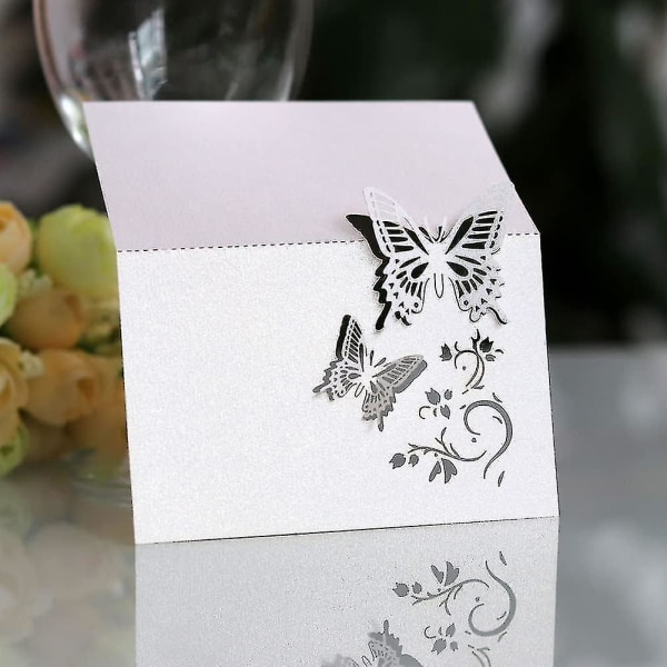 Pakke med 50 bordkort navnekort for bryllupssommerfugl bordkort til bryllup bursdagskonfirmasjon hvit