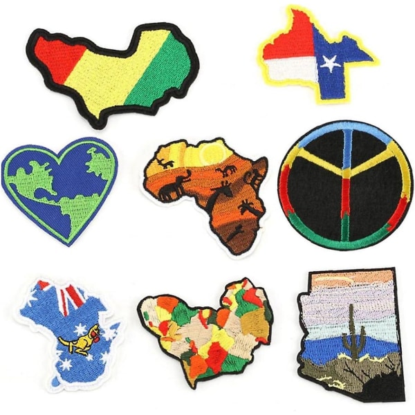 Verdenskartlapper Stryk på applikasjoner Broderiklistremerker Sy på nasjonale flaggmerker for klær