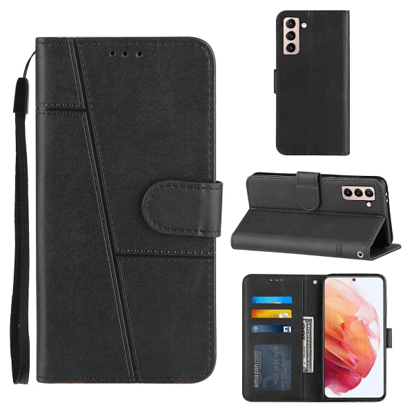 Kompatibel med Samsung Galaxy S21 5g etui Læder Folio Cover Pung Magnetic Premium Etui Coque - Sort