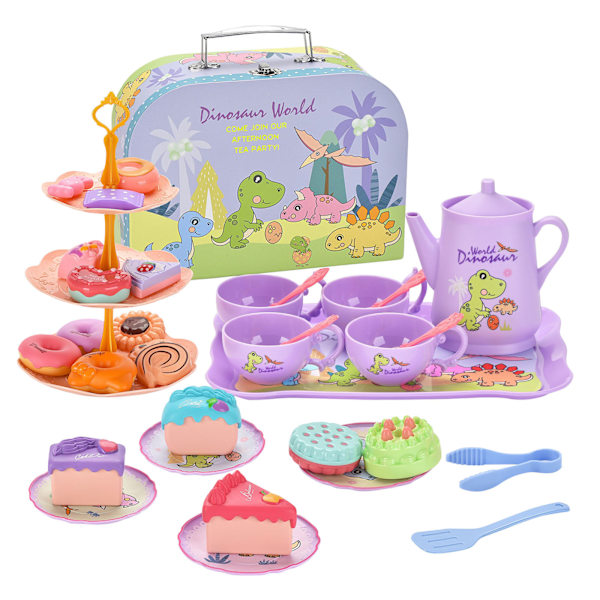 Te-sett for små jenter Lat som lek Tea-party-sett for småbarn Princess Tea Time, Tin-te-kopper for barn, tekanne, plastkaker C One Size