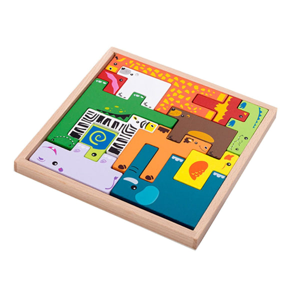 Trädjur pusselblock Tecknad pusselspel Pedagogiska staplingsleksaker