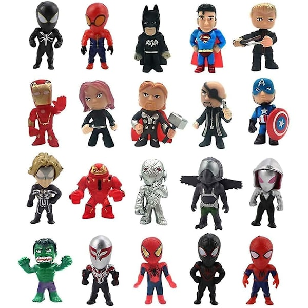 Superhelte Mini Action Figurer Sæt med 20 til drenge, Super&Man Cupcake Topper figurer til børn