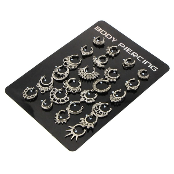 24 st Falska Näsringar Hoop Falsk Läpp Öra Näs Septum Ring Silver